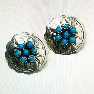 Navajo Sterling Silver and Turquoise Stud Earrings By Ella Peter